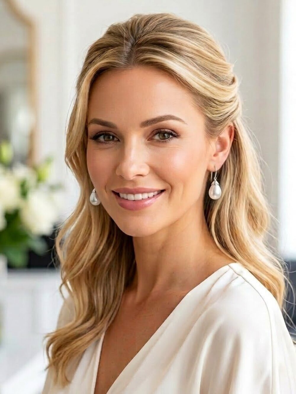 White Shell Pearl drop earrings In silver ๐ - Picture 2 of 8